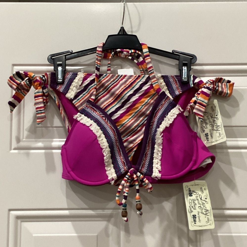 New Lucky Brand Bikini Both Pieces are Size Medium Fuchsia & MultiColors
